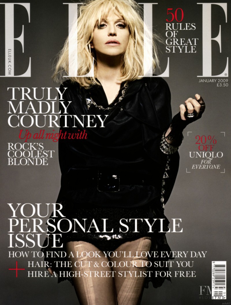 Courtney Love featured on the Elle UK cover from January 2009