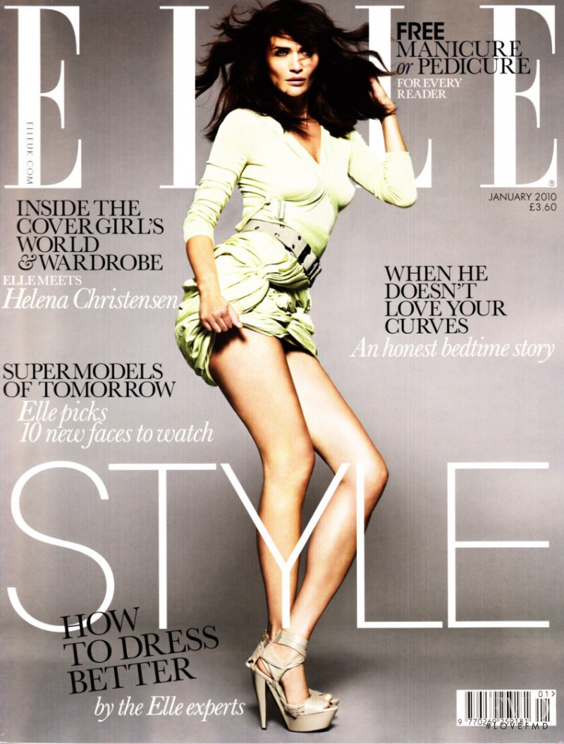 Helena Christensen featured on the Elle UK cover from January 2010