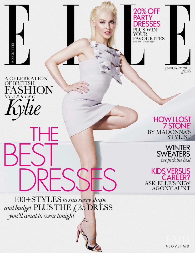 Kylie Minogue featured on the Elle UK cover from January 2013