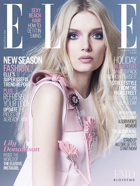 Lily Donaldson featured on the Elle UK cover from August 2015