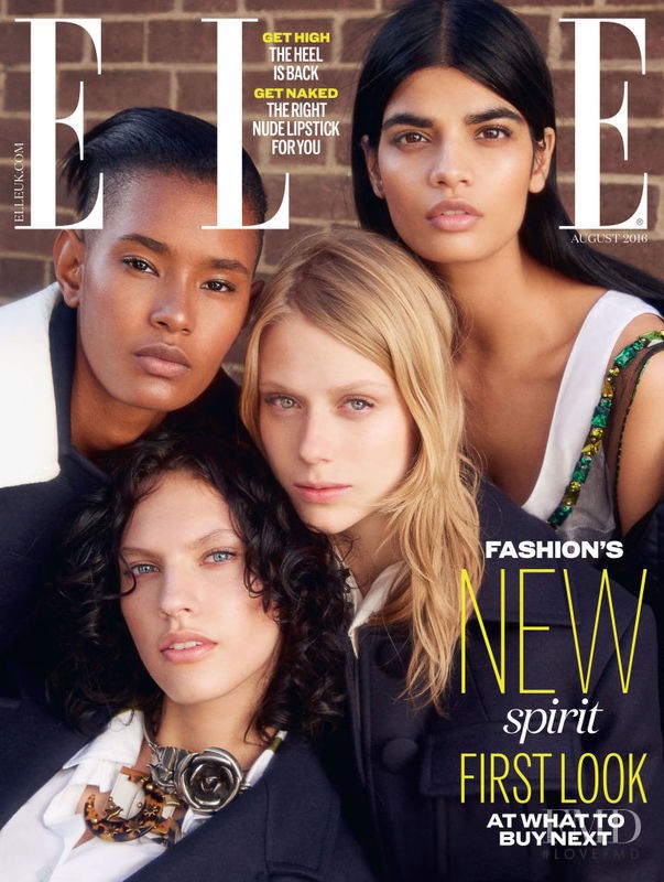 Maggie Jablonski, Ysaunny Brito, Bhumika Arora, Sofie Hemmet featured on the Elle UK cover from August 2016