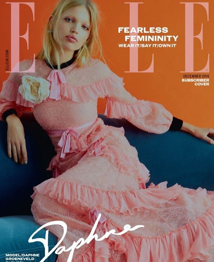 Daphne Groeneveld featured on the Elle UK cover from December 2016