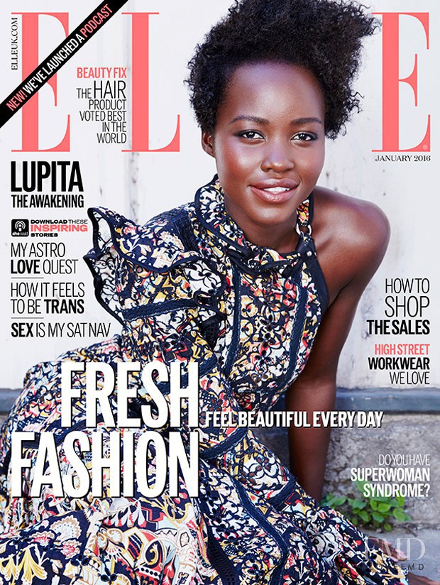 Lupita Nyong\'O featured on the Elle UK cover from January 2016
