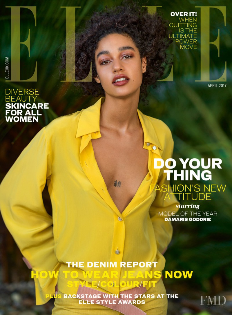Damaris Goddrie featured on the Elle UK cover from April 2017