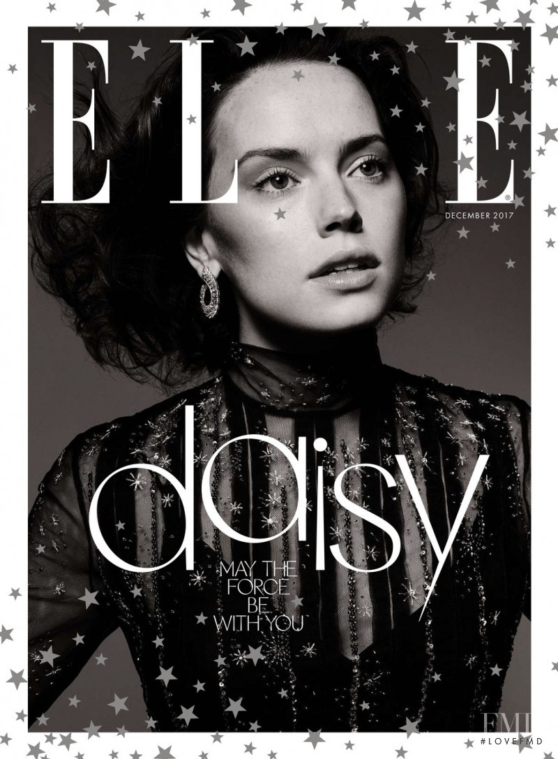 Daisy Ridley featured on the Elle UK cover from December 2017
