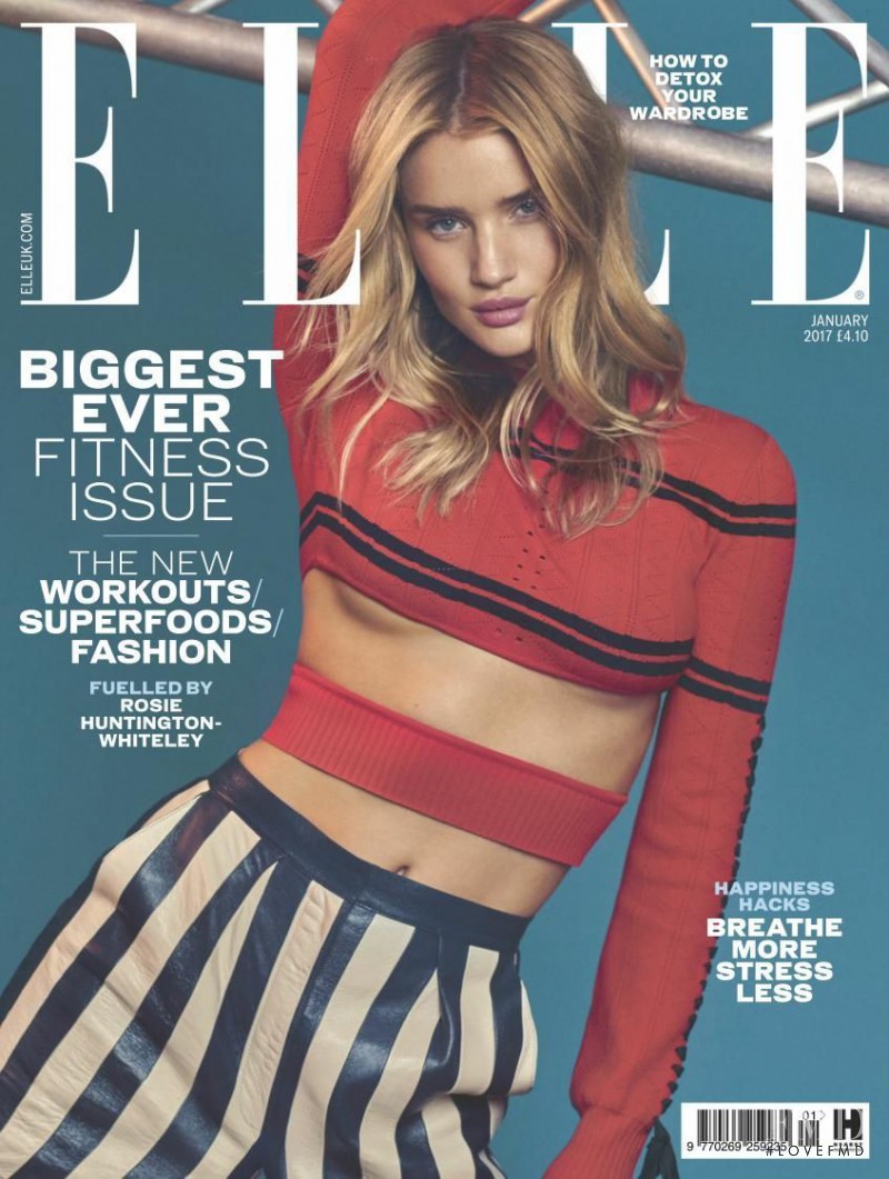 Rosie Huntington-Whiteley featured on the Elle UK cover from January 2017