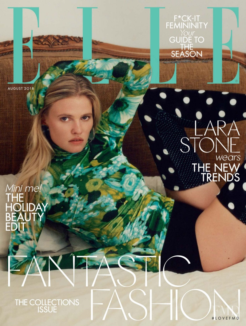 Lara Stone featured on the Elle UK cover from August 2018