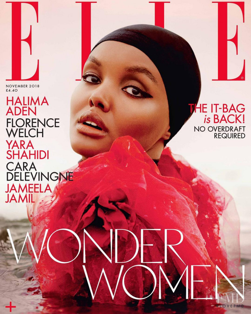 Halima Aden featured on the Elle UK cover from November 2018