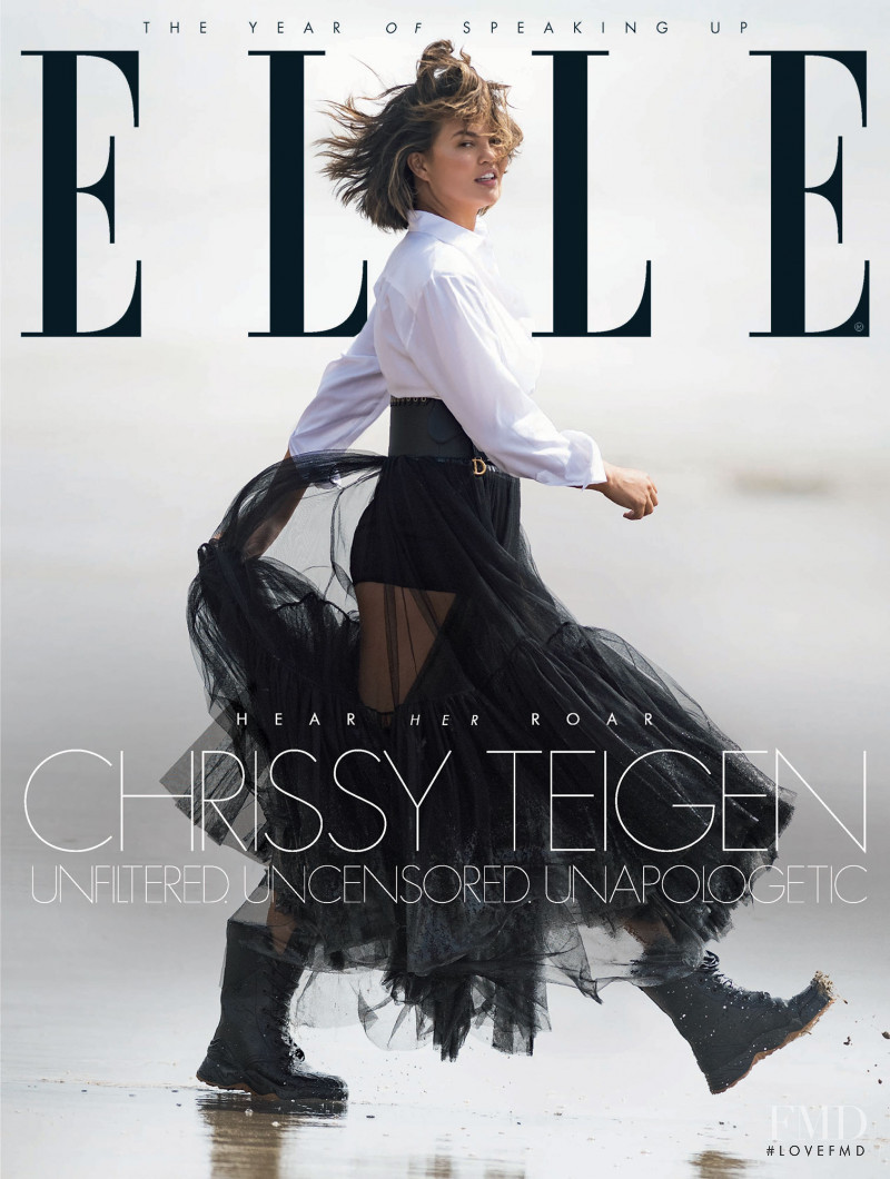 Christine Teigen featured on the Elle UK cover from January 2019