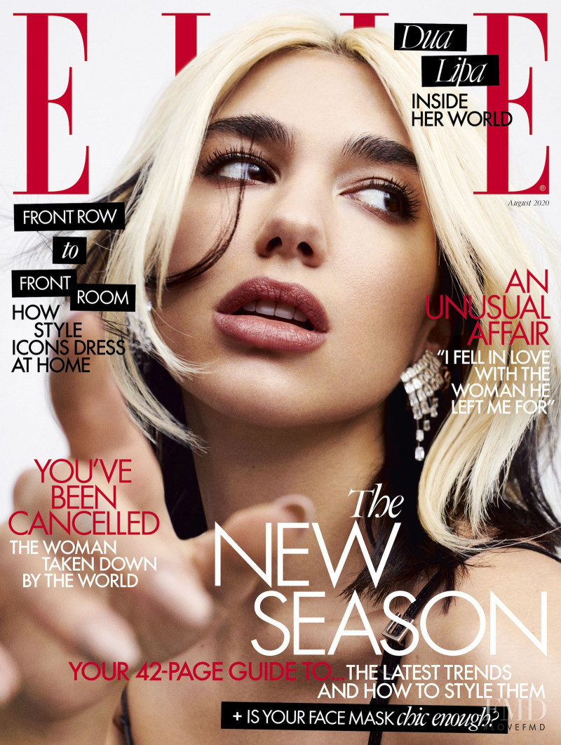 Dua Lipa featured on the Elle UK cover from August 2020