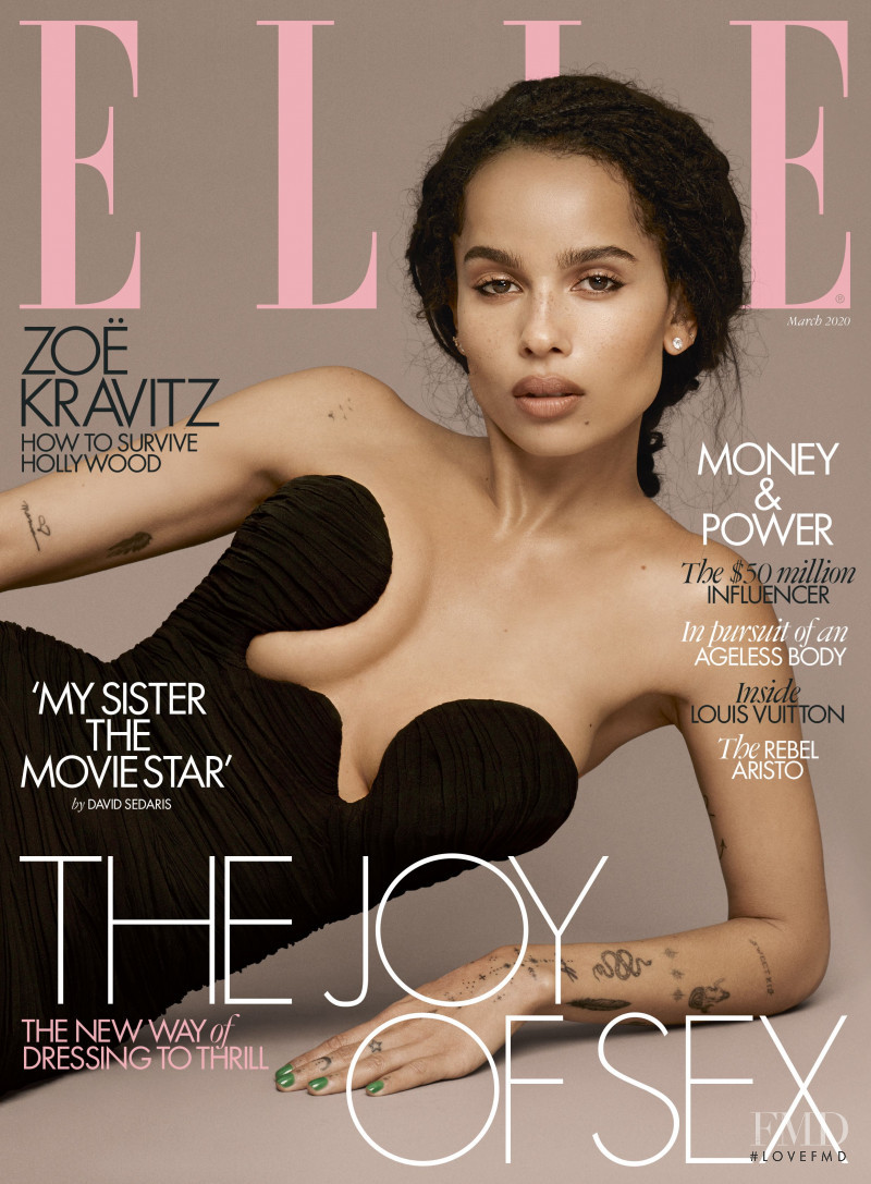 Zoe Kravitz featured on the Elle UK cover from March 2020