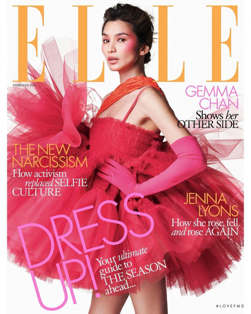 Gemma Chan featured on the Elle UK cover from February 2021