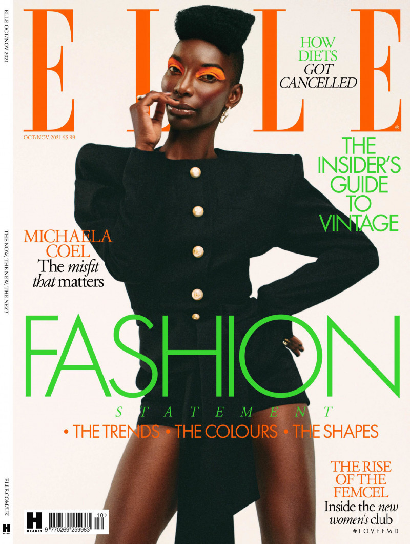 Michaela Coel featured on the Elle UK cover from October 2021