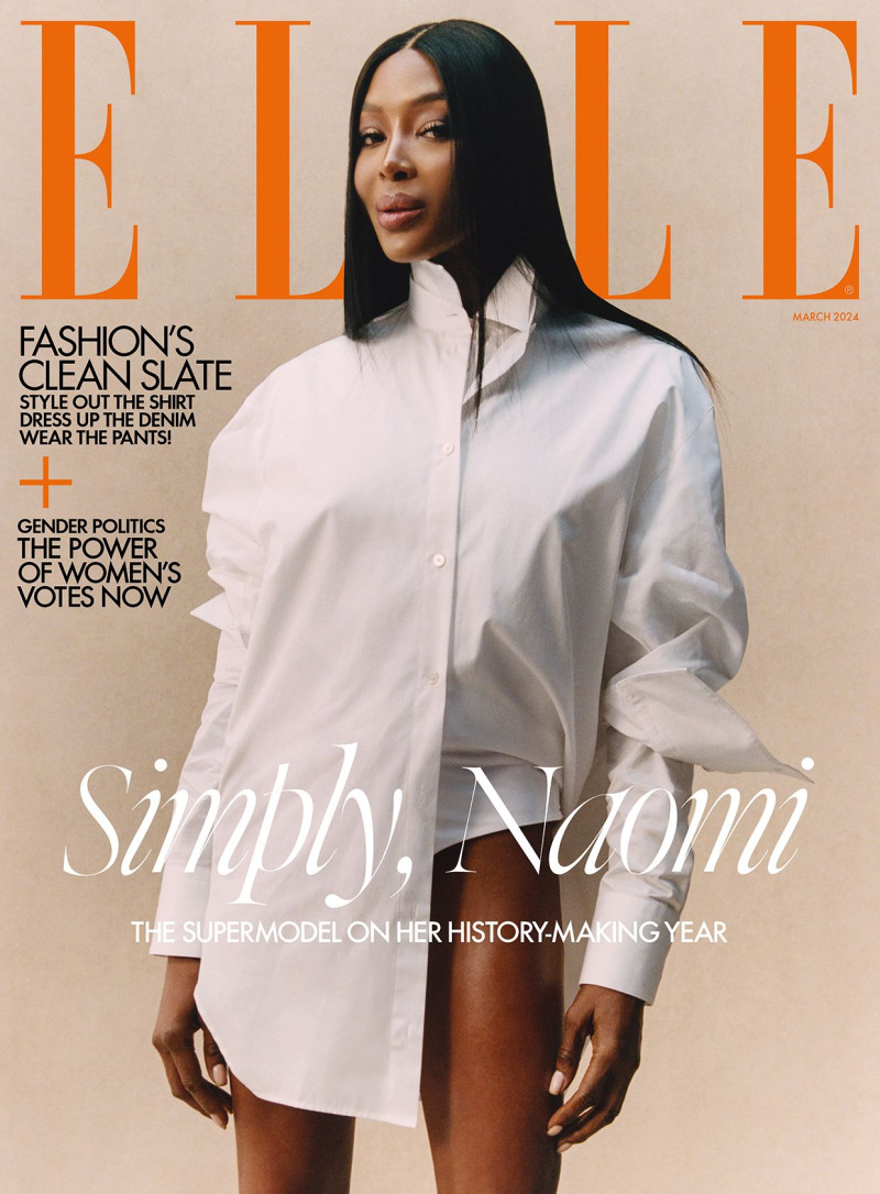 Naomi Campbell featured on the Elle UK cover from March 2024