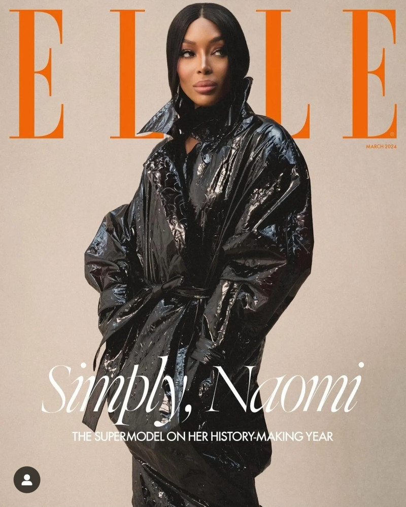 Naomi Campbell featured on the Elle UK cover from March 2024