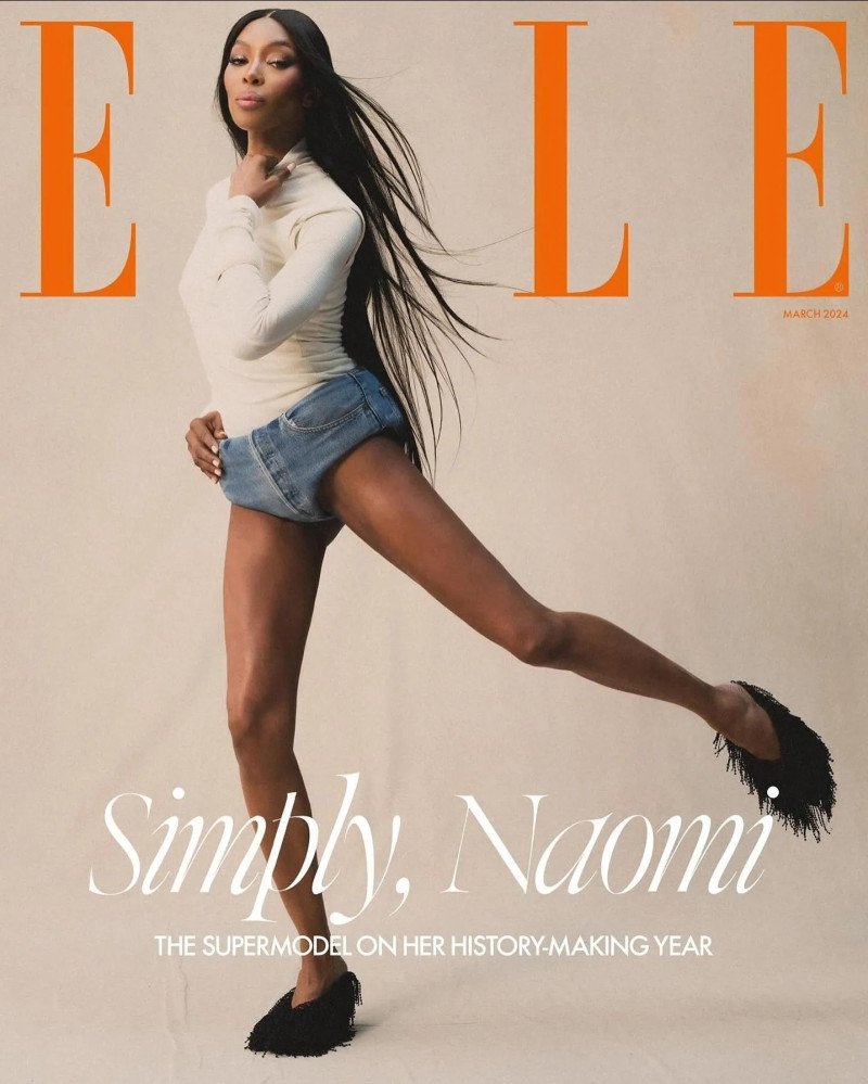 Naomi Campbell featured on the Elle UK cover from March 2024