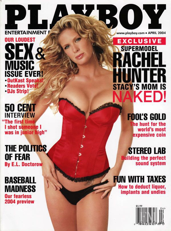 Rachel Hunter featured on the Playboy USA cover from April 2004