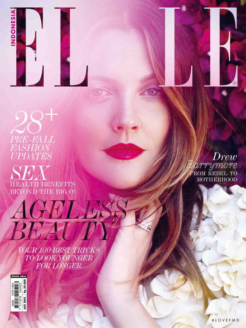 Drew Barrymore featured on the Elle Indonesia cover from August 2013