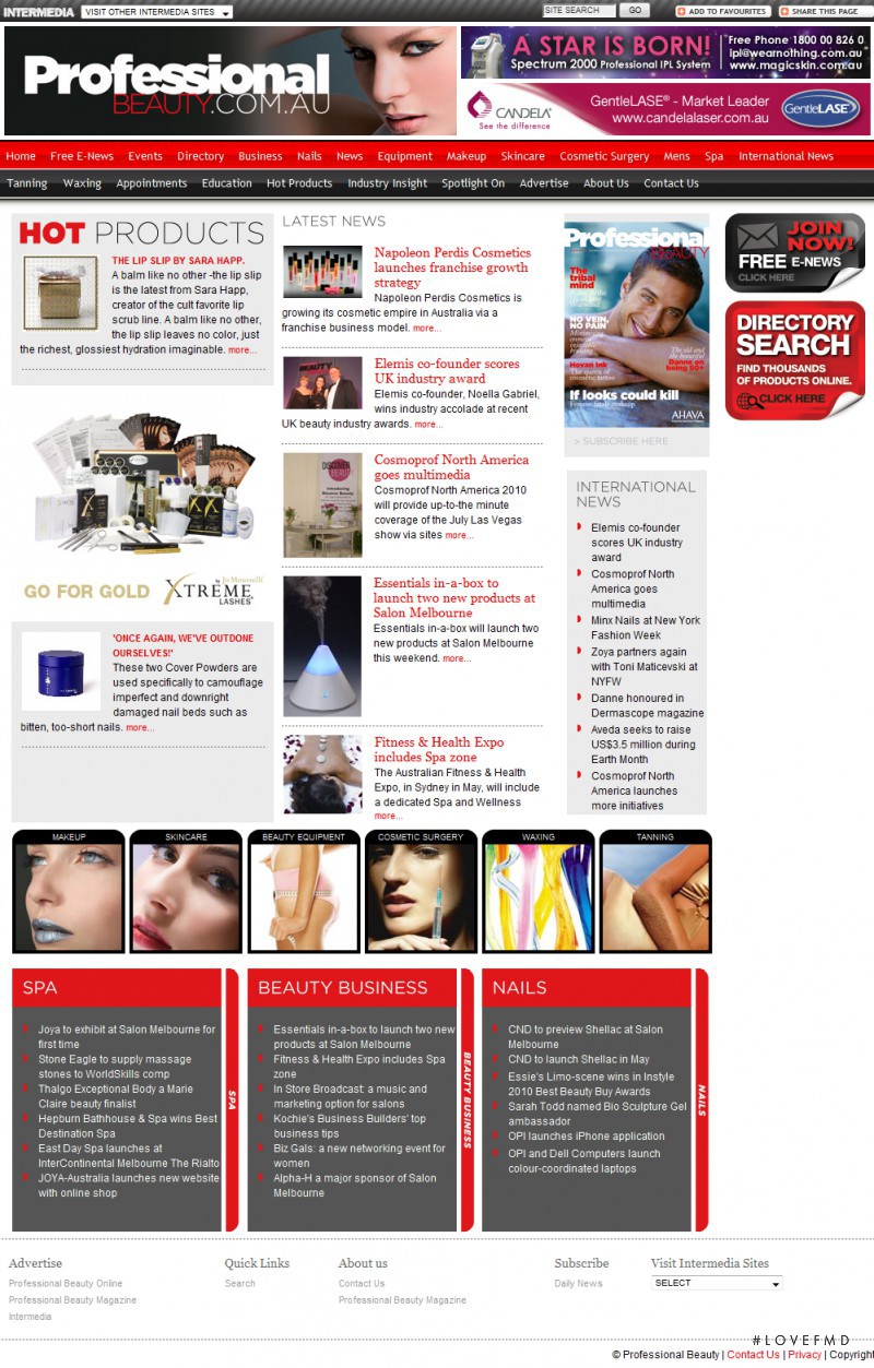  featured on the ProfessionalBeauty.com.au screen from April 2010