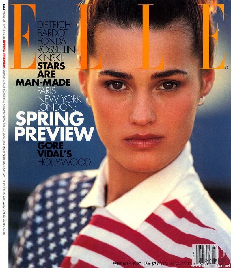 Yasmin Le Bon featured on the Elle USA cover from February 1990