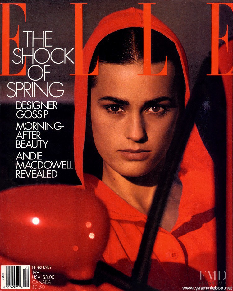 Yasmin Le Bon featured on the Elle USA cover from February 1991