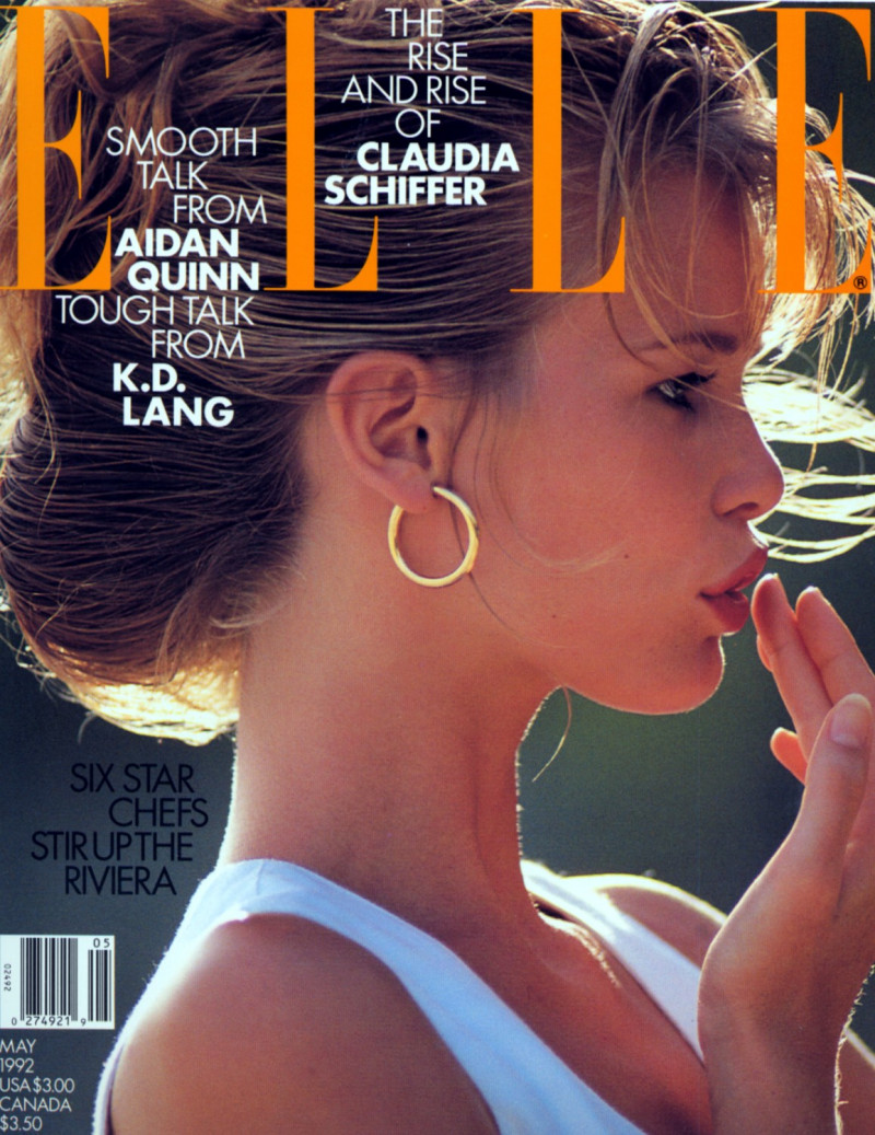 Claudia Schiffer featured on the Elle USA cover from May 1992