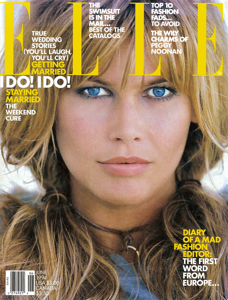Claudia Schiffer featured on the Elle USA cover from June 1994