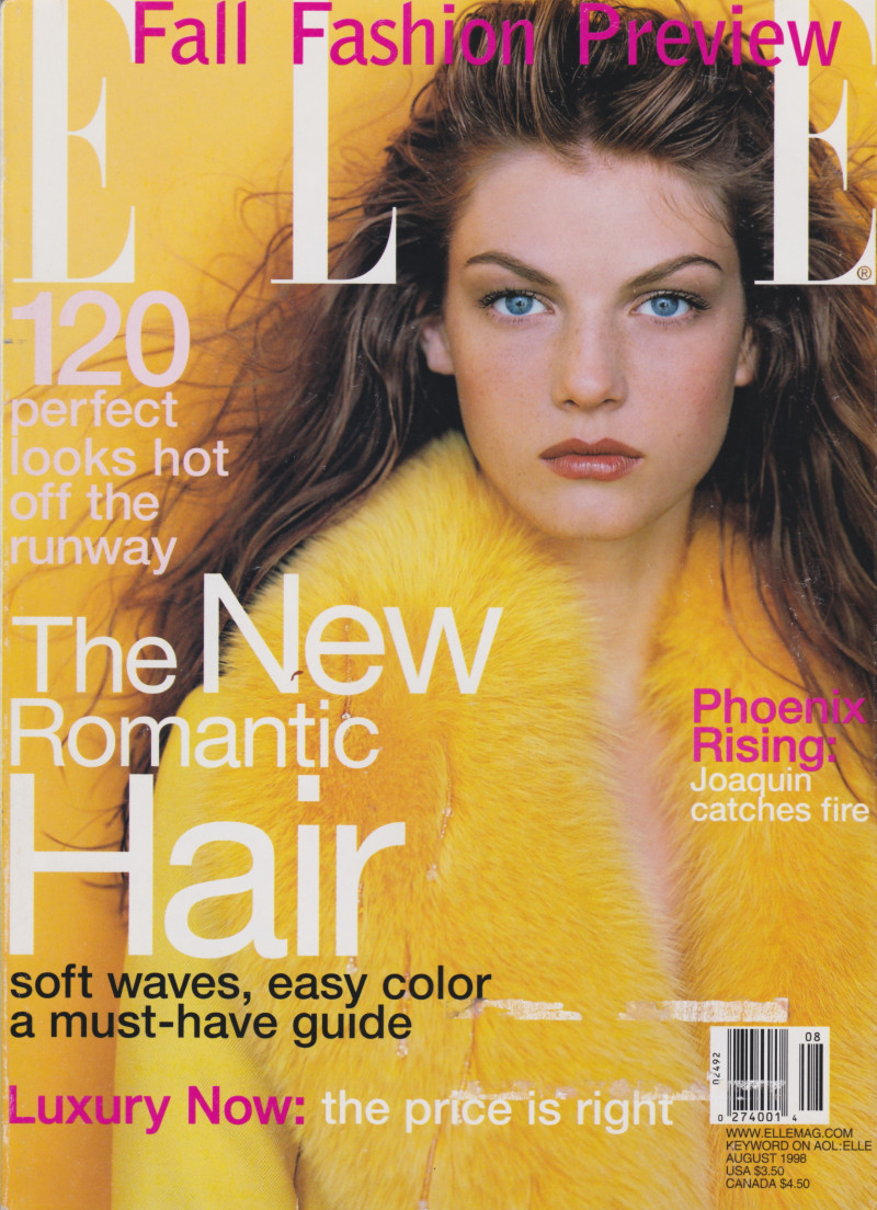 Angela Lindvall featured on the Elle USA cover from August 1998