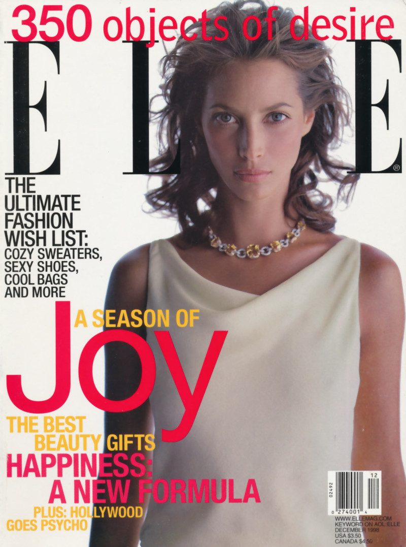 Christy Turlington featured on the Elle USA cover from December 1998