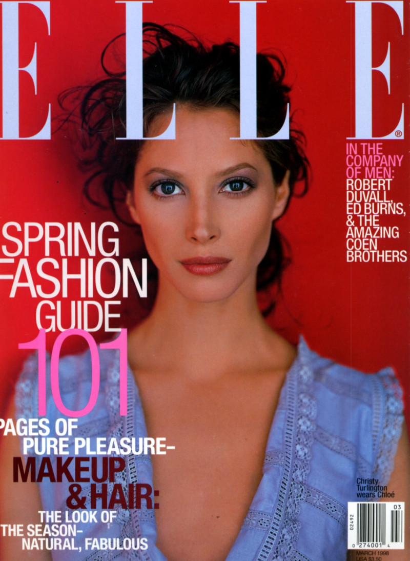 Christy Turlington featured on the Elle USA cover from March 1998