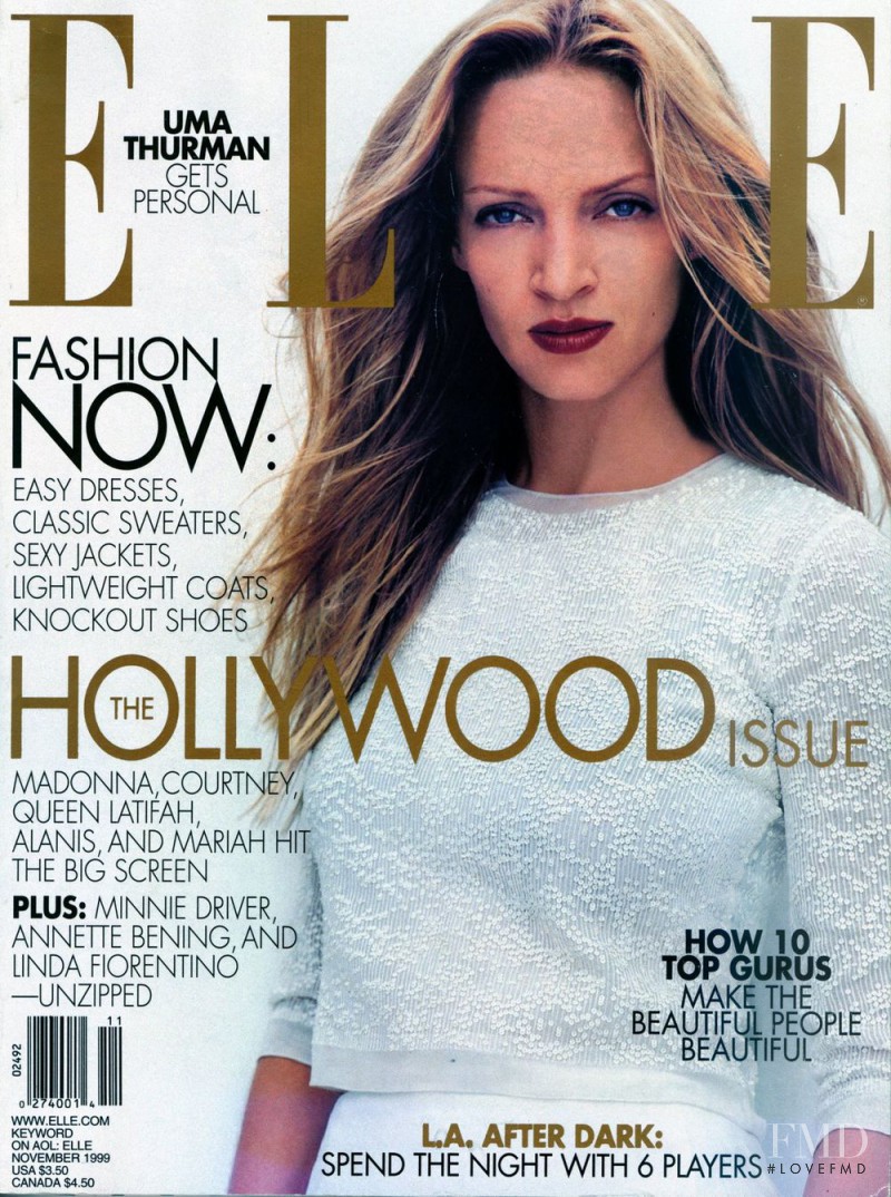 Uma Thurman featured on the Elle USA cover from November 1999