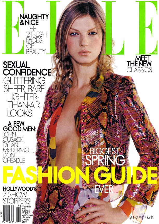 Angela Lindvall featured on the Elle USA cover from March 2000