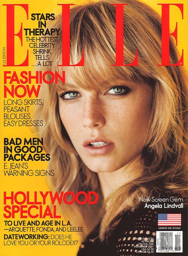 Angela Lindvall featured on the Elle USA cover from November 2001