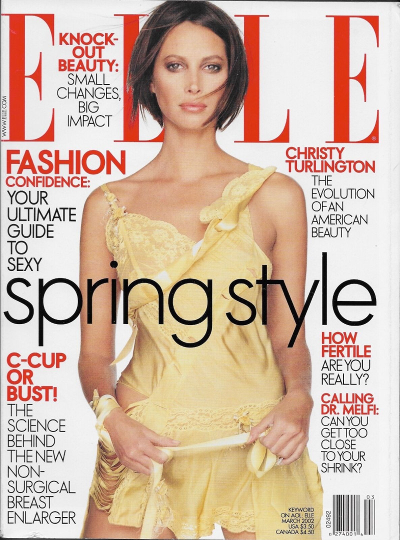 Christy Turlington featured on the Elle USA cover from March 2002