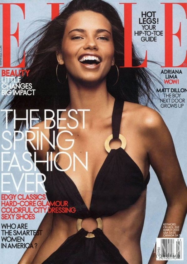 Adriana Lima featured on the Elle USA cover from March 2003