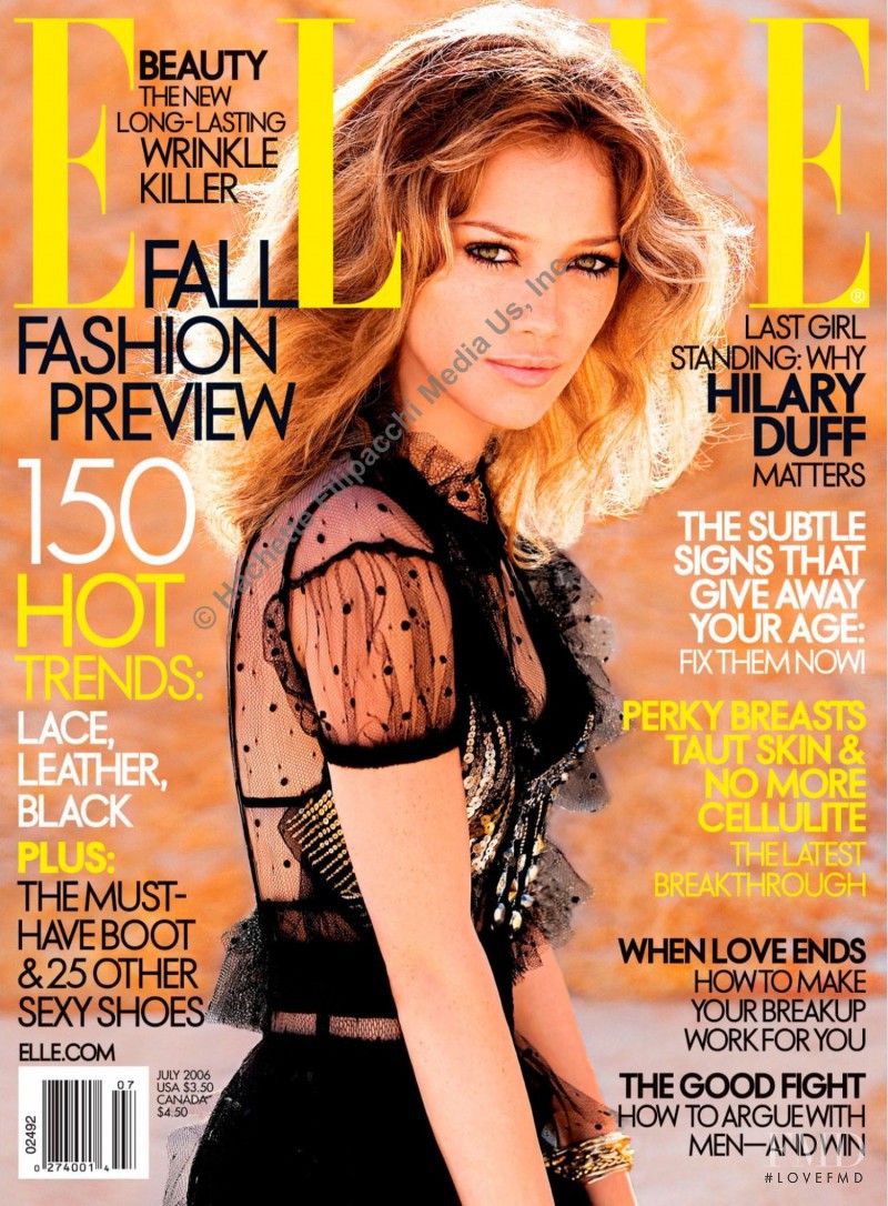 Hilary Duff featured on the Elle USA cover from July 2006