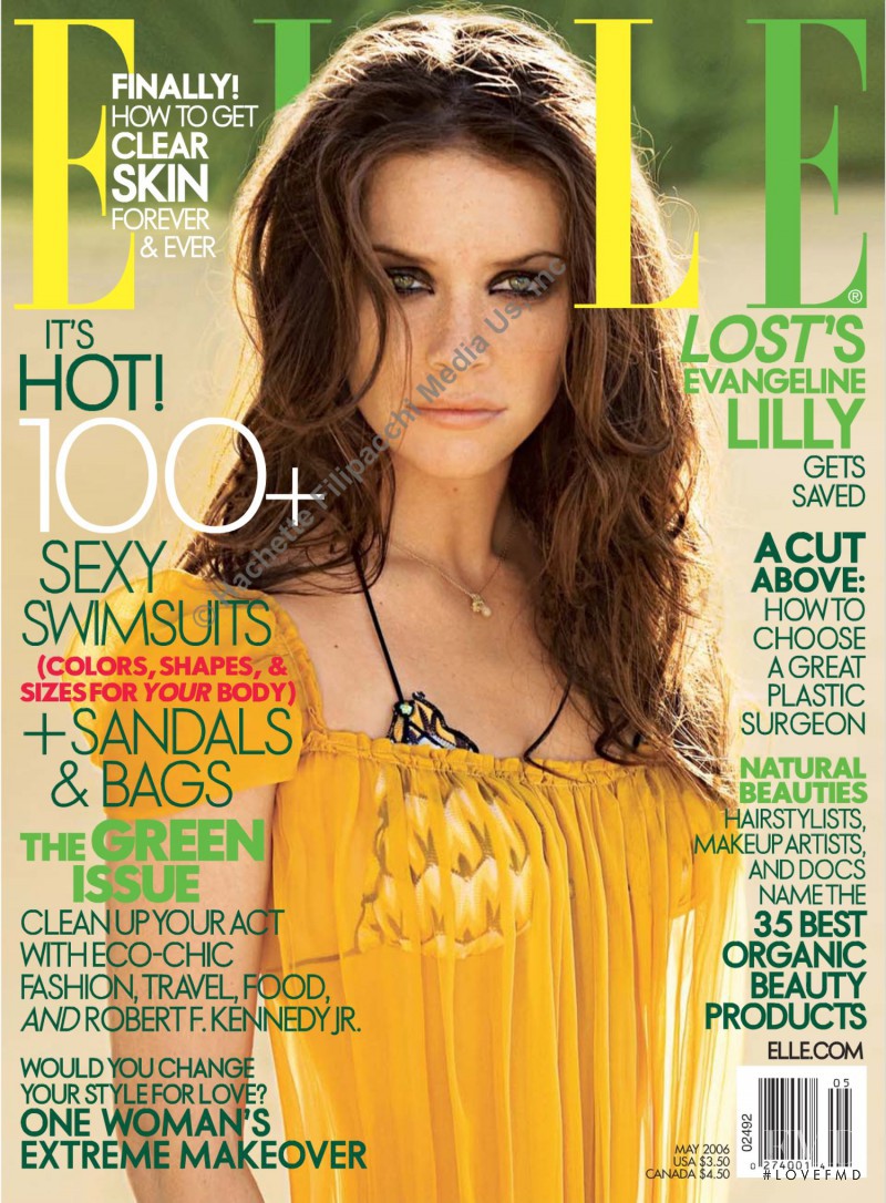 Evangeline Lilly featured on the Elle USA cover from May 2006