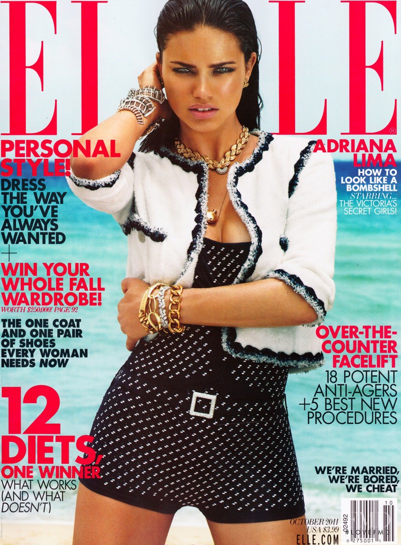 Adriana Lima featured on the Elle USA cover from October 2011