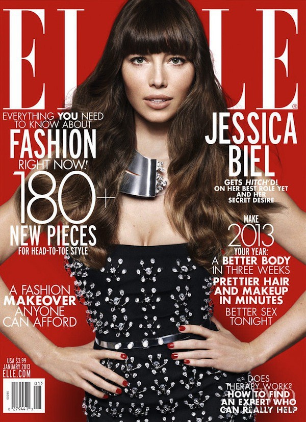 Jessica Biel featured on the Elle USA cover from January 2013