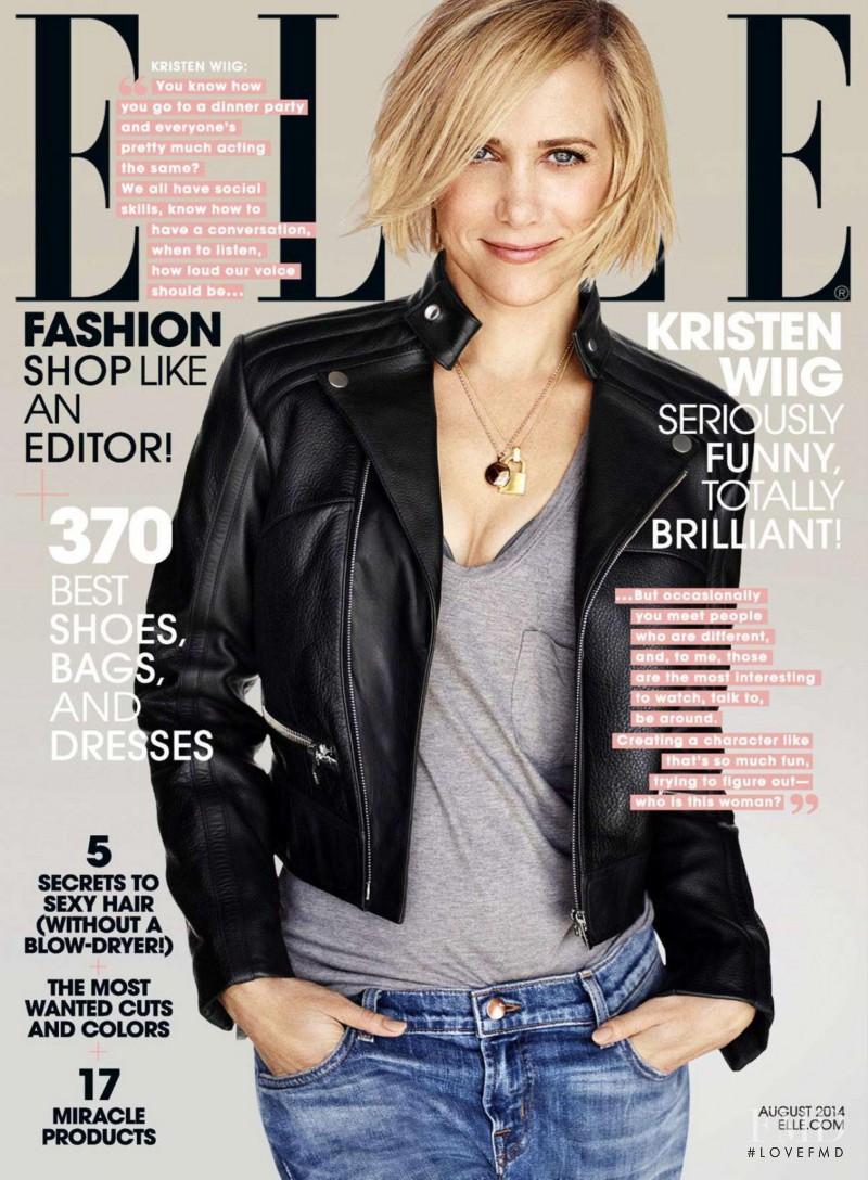 Kristen Wiig featured on the Elle USA cover from August 2014