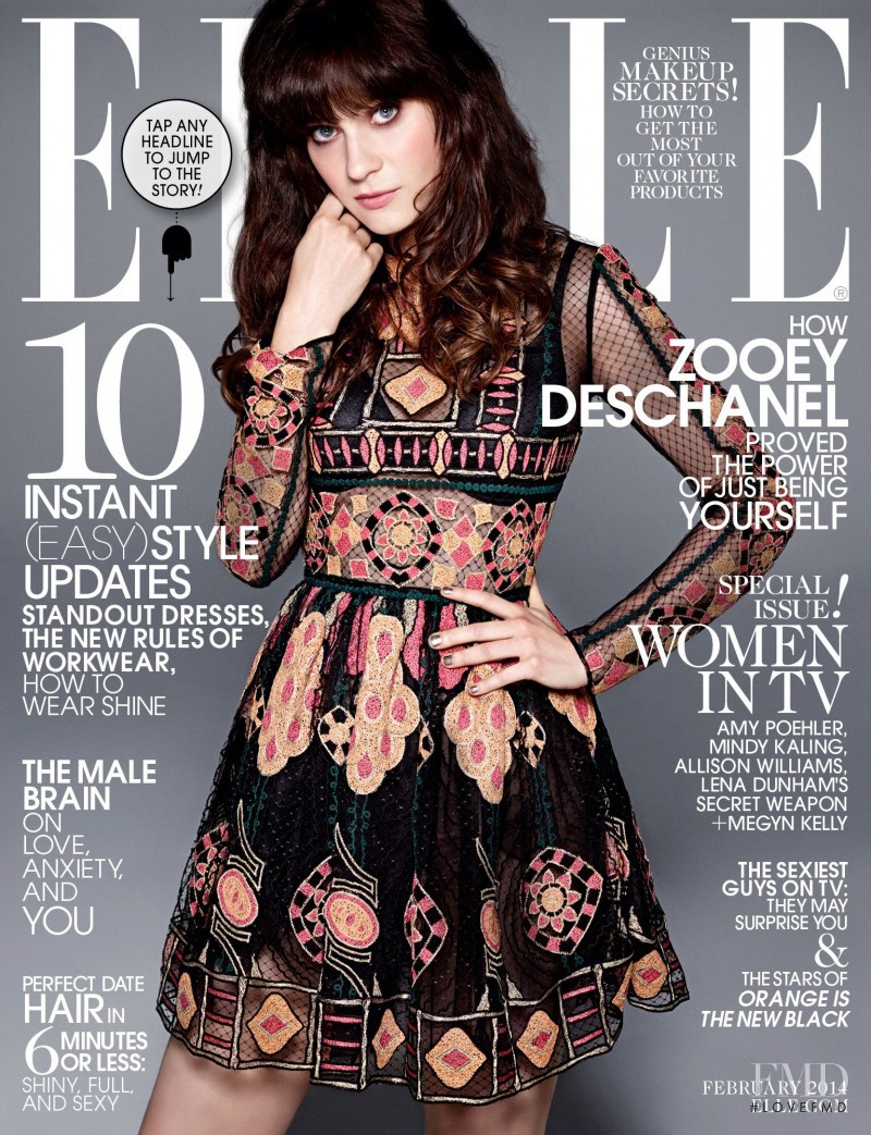 Zooey Deschanel featured on the Elle USA cover from February 2014