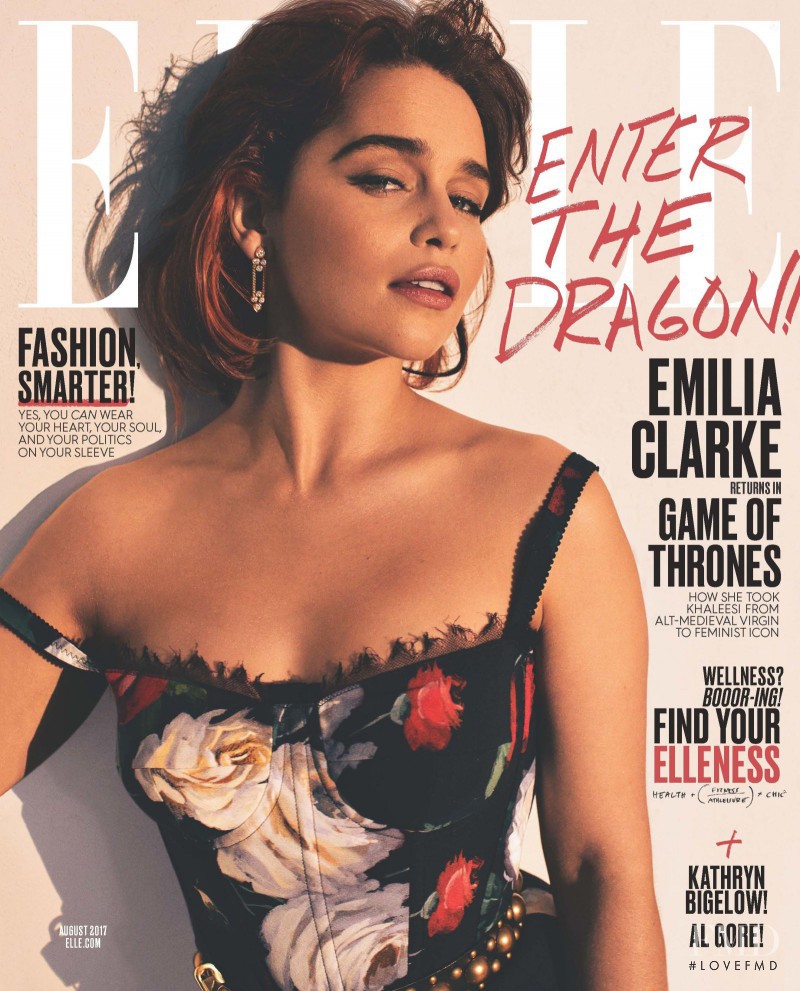 Emilia Clarke featured on the Elle USA cover from August 2017