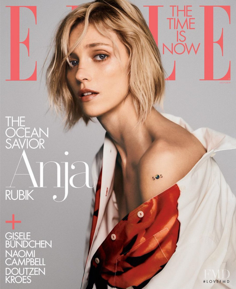 Anja Rubik featured on the Elle USA cover from July 2019