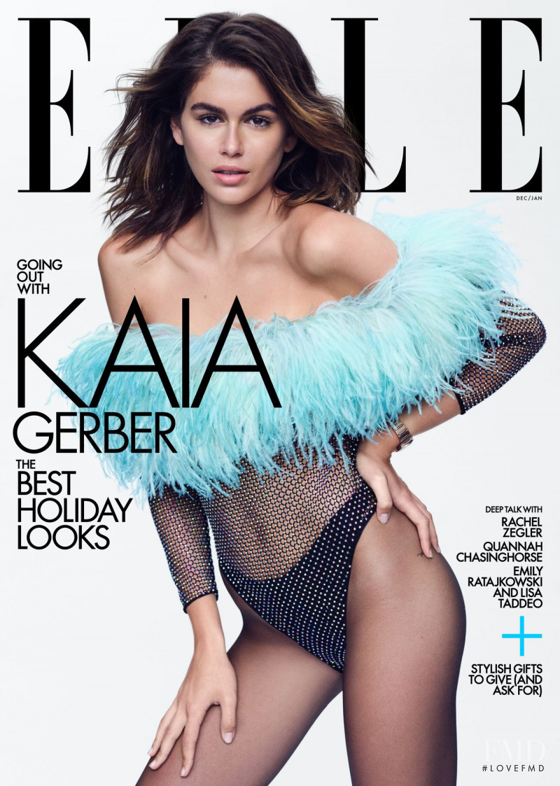 Kaia Gerber featured on the Elle USA cover from December 2021