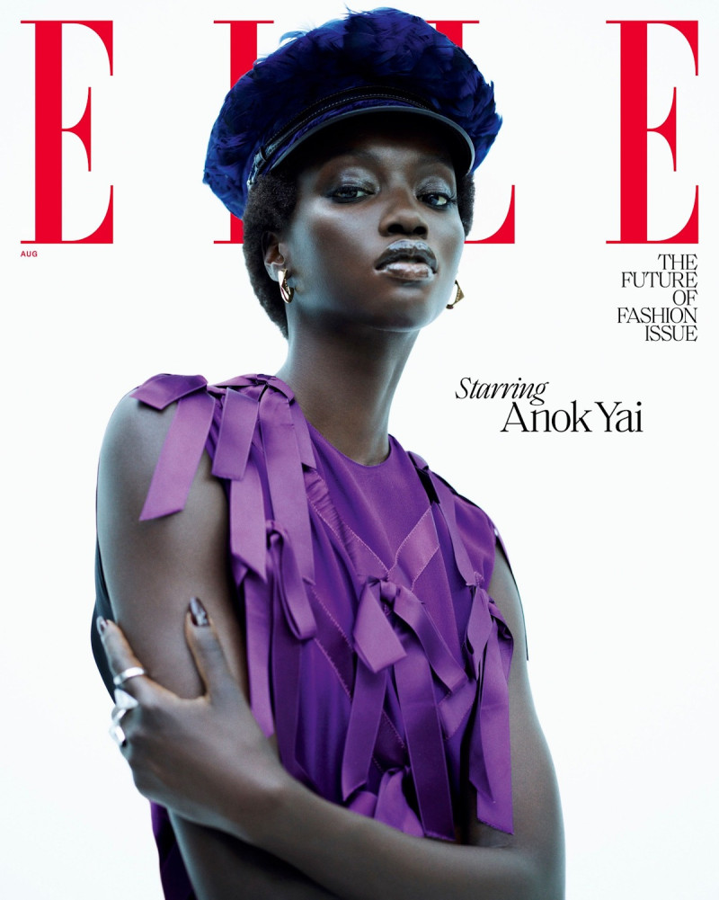 Anok Yai featured on the Elle USA cover from August 2024