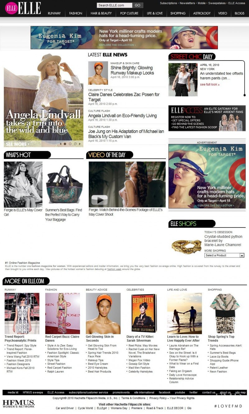  featured on the Elle.com screen from April 2010