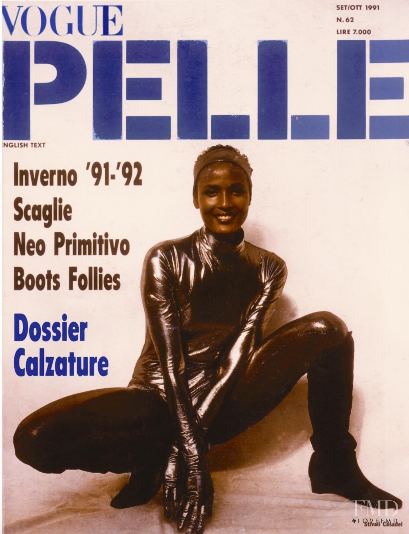 Waris Dirie featured on the Vogue Pelle cover from September 1991