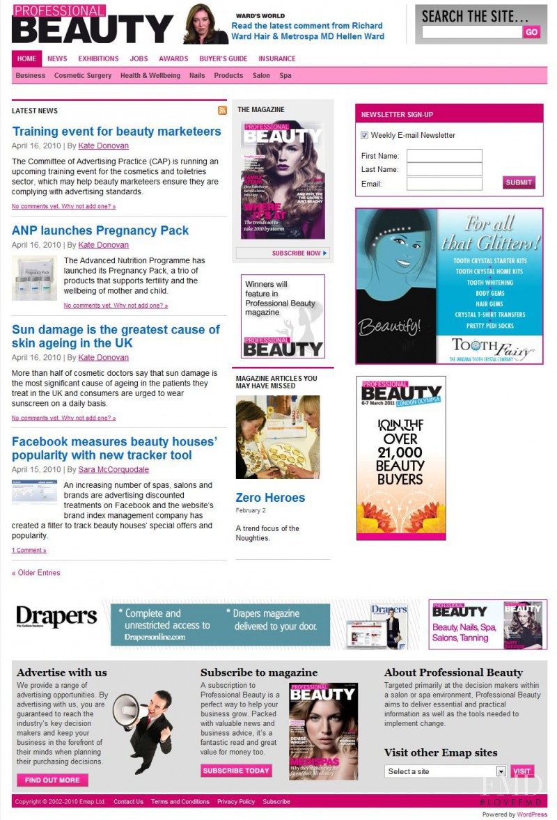  featured on the ProfessionalBeauty.co.uk screen from April 2010