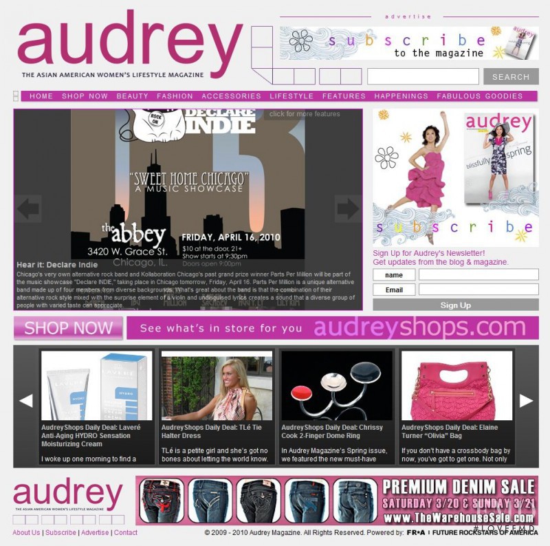  featured on the Audrey.com screen from April 2010