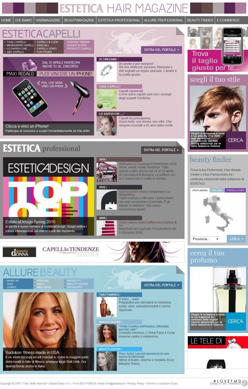  featured on the ESTETICA.it screen from April 2010